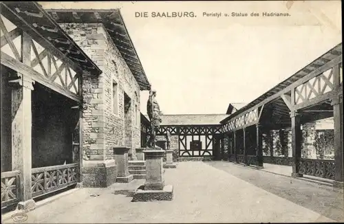 Ak Bad Homburg vor der Höhe Hessen, Römerkastell Kastell Saalburg, Peristyl, Statue des Hadrianus