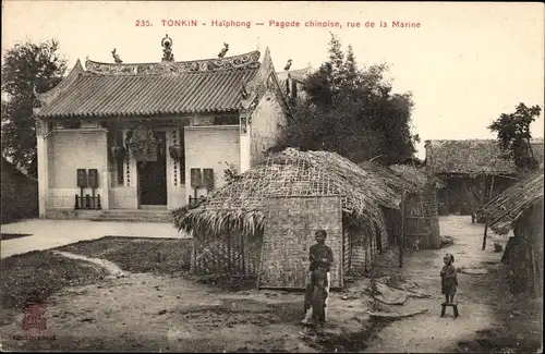 Ak Haiphong Tonkin Vietnam, Chinesische Pagode, Rue de la Marine