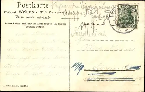 Ak Strelitz Alt Neustrelitz in Mecklenburg, Bahnhofstraße, Kriegerdenkmal, Postamt