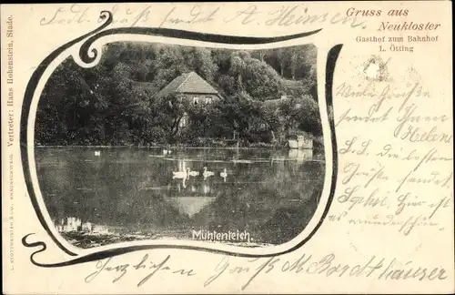 Passepartout Ak Neukloster Buxtehude Kreis Stade, Gasthof zum Bahnhof, Inh. L. Ötting, Mühlenteich