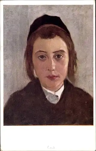 Judaika Künstler Ak Jüdischer Junge mit Kippa