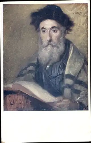 Judaika Künstler Ak Mann im Tallit, Portrait, Buch