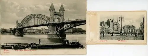 Leporello Ak Bonn am Rhein, neue Rheinbrücke, Marktplatz