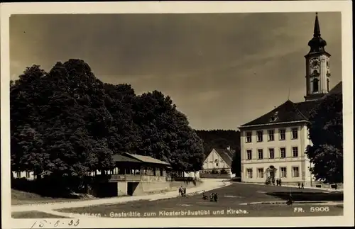 Ak Schäftlarn Oberbayern, Gasthof zum Klosterbräustübl und Kirche