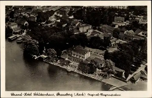 Ak Strausberg in der Mark, Luftbild vom Strandhotel Schützenhaus