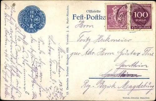 Künstler Ak Sailer, München Bayern, 13. Deutsches Turnfest 1923, Reiter, Kindl