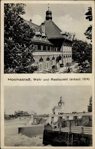 Ak Augsburg in Schwaben, Restaurant Hochablaß, Wehr, Totalansichten