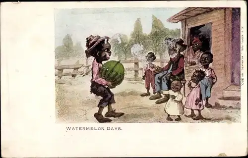 Künstler Ak USA, Watermelon days, Junge mit Wassermelone