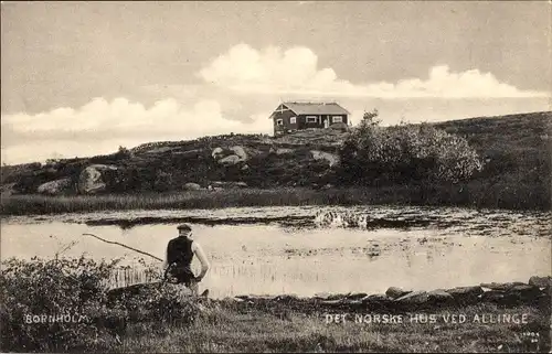 Ak Allinge Sandvig Bornholm Dänemark, Angler am Ufer, Haus