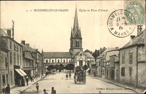 Ak Mourmelon le Grand Marne, Kirche und Place de Armes