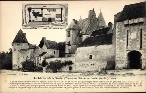 Ak Licheres Yonne, Chateau de Faulin, Fassade