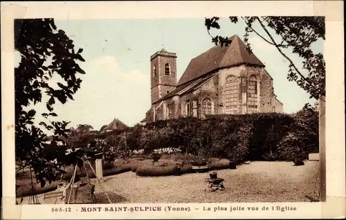 Ak Mont Saint Sulpice Yonne, der schönste Blick auf die Kirche
