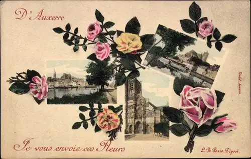 Ak Auxerre Yonne, Blumen, Gebäude, Ortsansicht