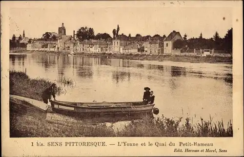 Ak Sens Yonne, Yonne, der Quai du Petit-Hameau