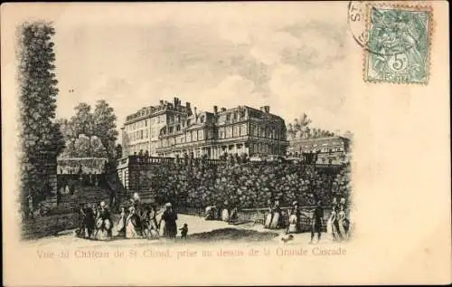 Ak Saint Cloud Hauts de Seine, Blick auf das Schloss, aufgenommen über der Grande Cascade