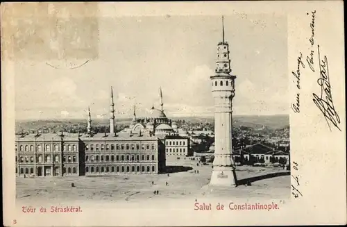 Ak Konstantinopel Istanbul Türkei, Blick auf den Turm Seraskerat, Stadtansicht