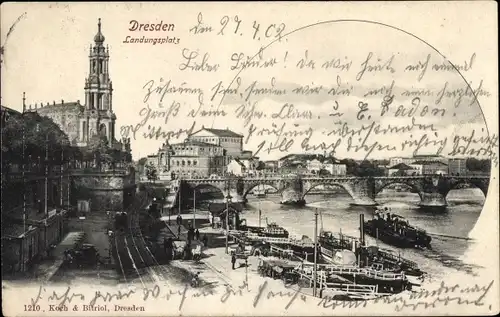 Ak Dresden Altstadt, Landungsplatz, Dampfer, Hofkirche