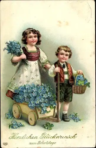 Präge Ak Glückwunsch Geburtstag, Kinder, Vergissmeinnicht