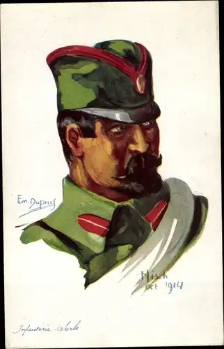 Künstler Ak Dupuis, E., Portrait eines serbischen Soldaten, Nisch 1914