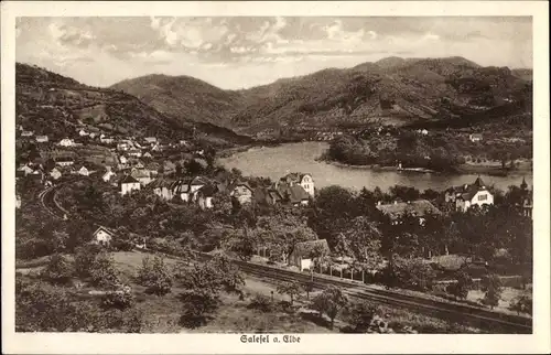 Ak Dolní Zálezly Salesel Elbe Region Aussig, Panorama vom Ort