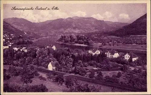 Ak Dolní Zálezly Salesel Elbe Region Aussig, Panorama vom Ort