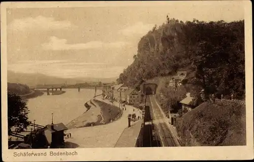 Ak Děčín Tetschen Bodenbach Elbe Reg. Aussig, Schäferwand, Bahnstrecke, Tunnel