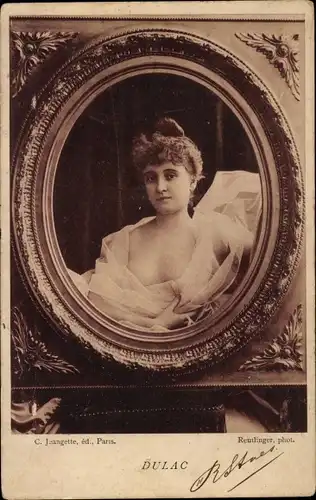 Passepartout Ak Variete Künstlerin Odette Dulac, Portrait