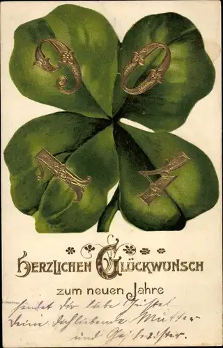 Präge Litho Glückwunsch Neujahr, Jahreszahl 1903, Kleeblatt