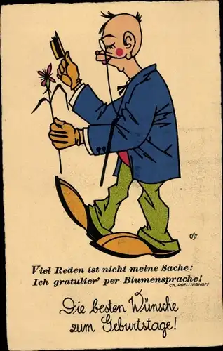 Künstler Ak Glückwunsch Geburtstag, Viel Reden ist nicht meine Sache, Blume