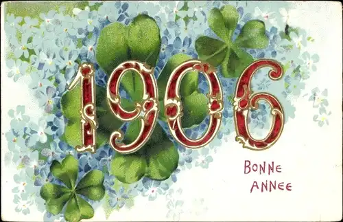 Ak Glückwunsch Neujahr 1906, Vergissmeinnicht, Glücksklee
