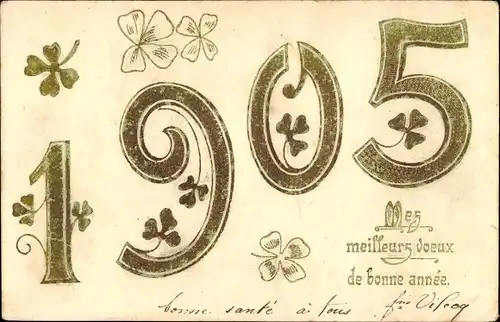 Präge Ak Glückwunsch Neujahr 1905, Glücksklee