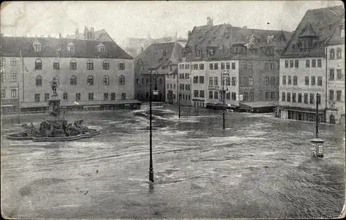 Ak Nürnberg in Mittelfranken, Hochwasser-Katastrophe 1909, Hauptmarkt
