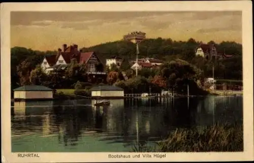 Ak Bredeney Essen im Ruhrgebiet, Villa Hügel, Bootshaus, Ruhrtal