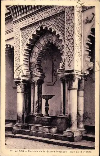 Ak Algier Algier Algerien, Große Moschee, Brunnen, Rue de la Marine