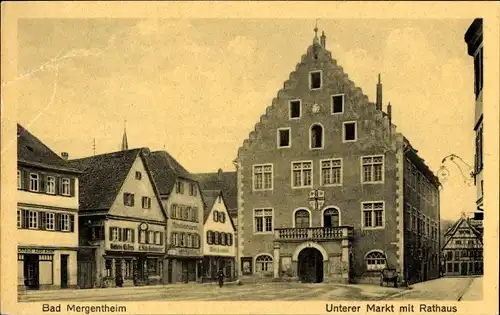 Ak Bad Mergentheim in Tauberfranken, Unterer Markt mit Rathaus