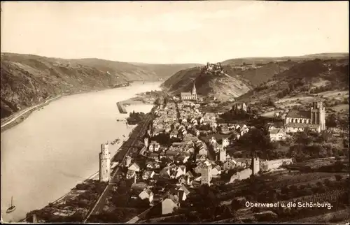 Ak Oberwesel am Rhein, Panorama, Schönburg