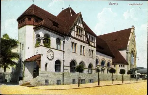 Ak Worms am Rhein, Hauptbahnhof, Uhr