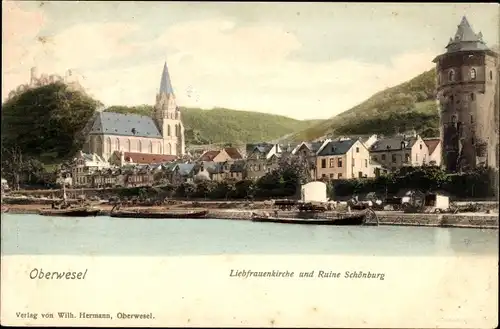 Ak Oberwesel am Rhein, Liebfrauenkirche, Ruine Schönburg