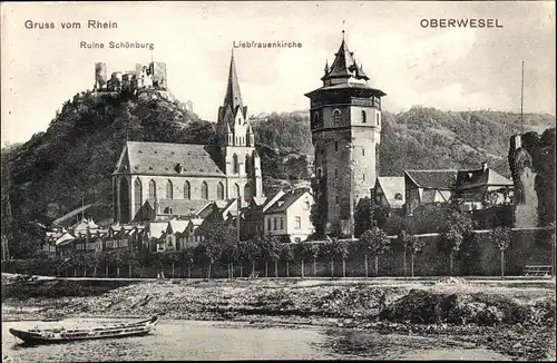 Ak Oberwesel am Rhein, Liebfrauenkirche, Ruine Schönburg