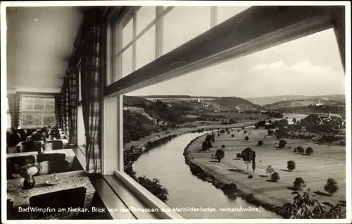 Ak Bad Wimpfen am Neckar, Kurhotel Mathildenbade, Blick von der Terrasse, Neckarabwärts