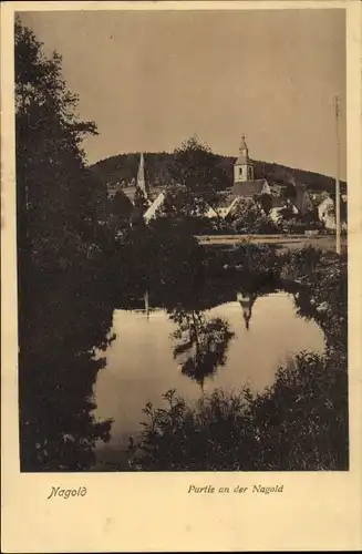 Ak Nagold im Schwarzwald, an der Nagold, Blick auf den Ort