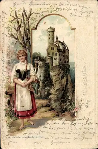 Präge Litho Lichtenstein Württemberg, Das Bärbele vom Schloss