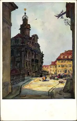 Künstler Ak Schlipf, G., Schwäbisch Hall in Württemberg, Rathaus mit Marktplatz