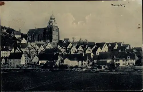 Ak Herrenberg Baden Württemberg, Gesamtansicht mit Kirche, Wohnhäuser