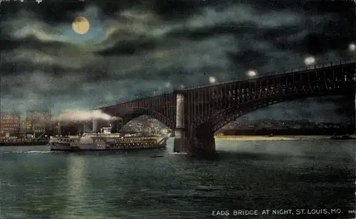 Mondschein Ak Saint Louis Missouri USA, Eads-Bridge, Nacht