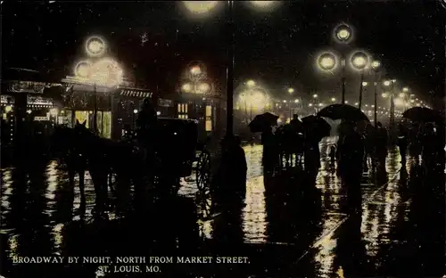 Ak Saint Louis Missouri USA, Broadway, Market-Street, Nacht