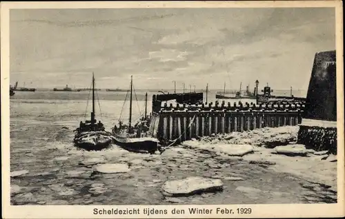 Ak Niederlande, Scheldezicht tijdens den Winter Febr. 1929