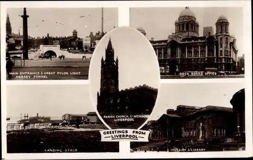 Ak Liverpool Merseyside England, Mersey Tunnel, Dock Board Office, Museum, Bibliothek