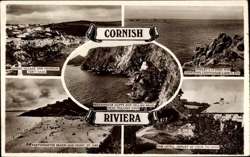 Ak Saint Ives Cambridgeshire England, Cornish Riviera, Strand, Port Isaac, Dorf, Hafen