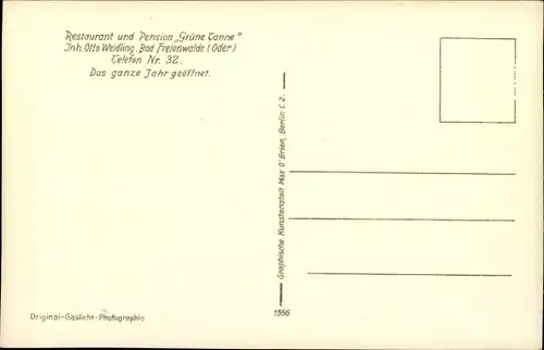 Ak Bad Freienwalde an der Oder, Neue Siedlung, Gasthof Grünne Tanne